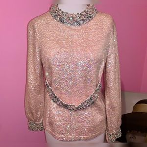 SOLD- 1960s Vintage Pink Iridescent Beaded & Sequin Top